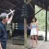 The guide is talking about the special sandal of Vietnam’s solider