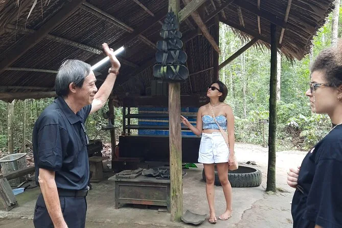 The guide is talking about the special sandal of Vietnam’s solider