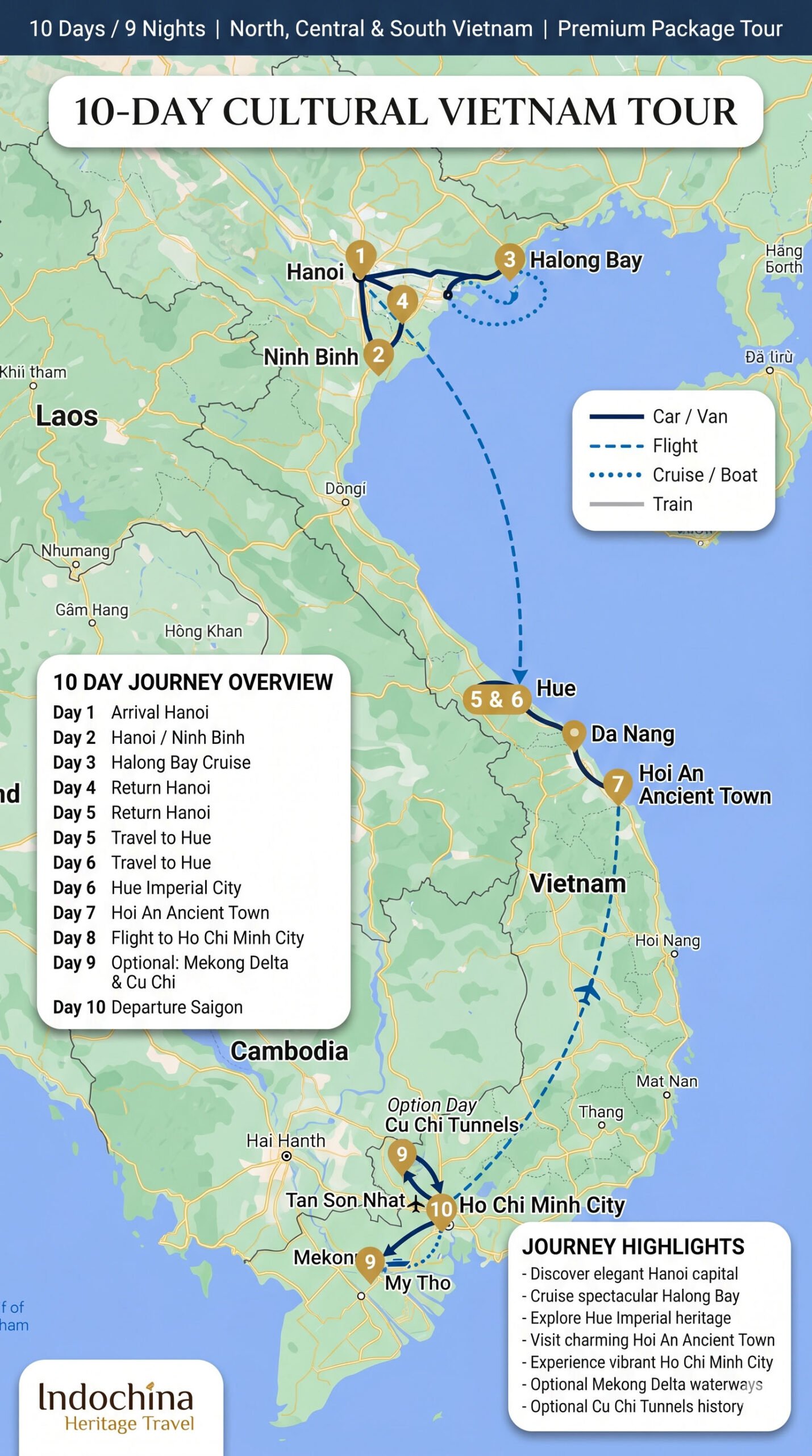 10-Day Cultural Vietnam Tour Map