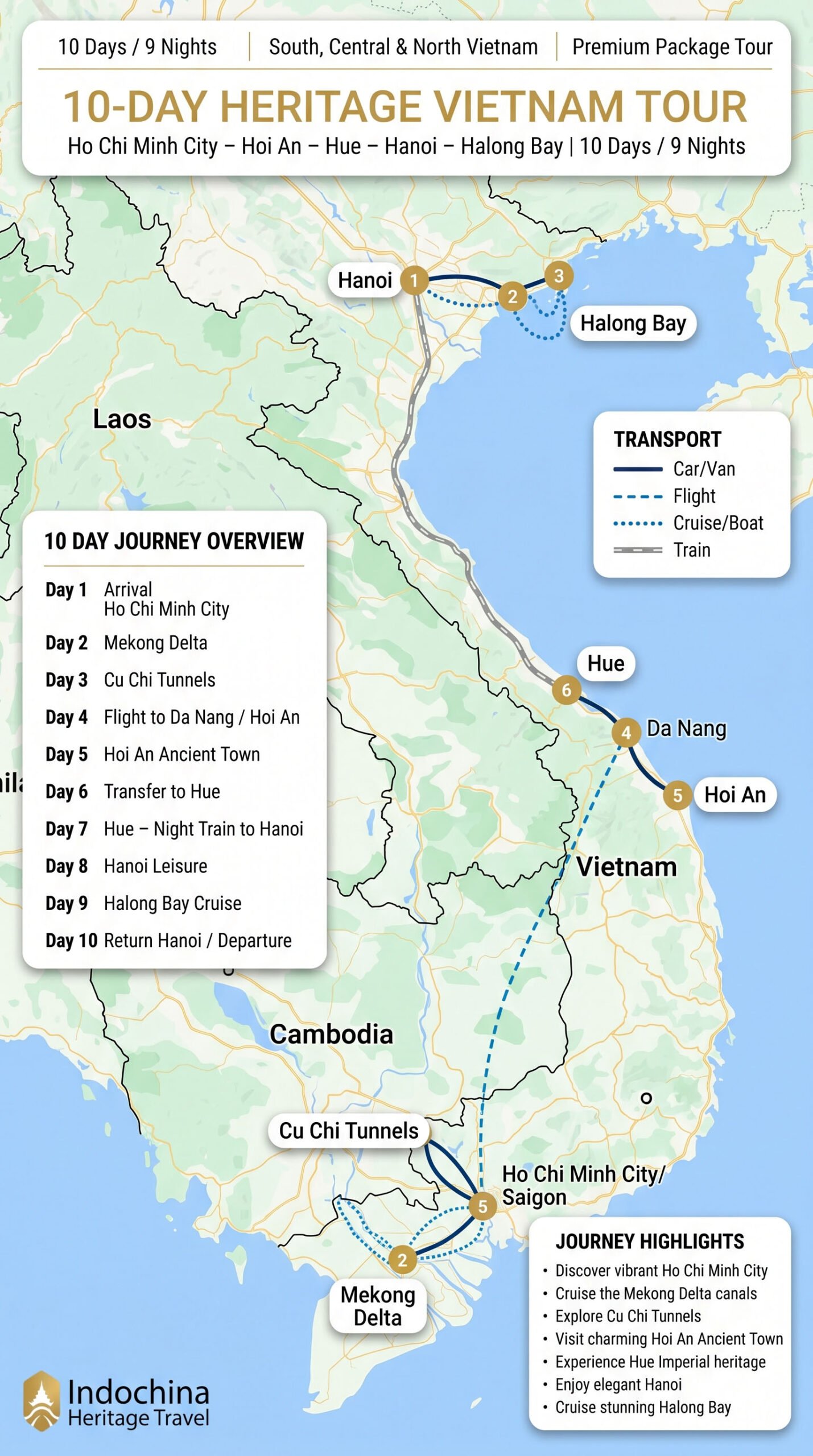 10 Day Heritage Vietnam Tour Map