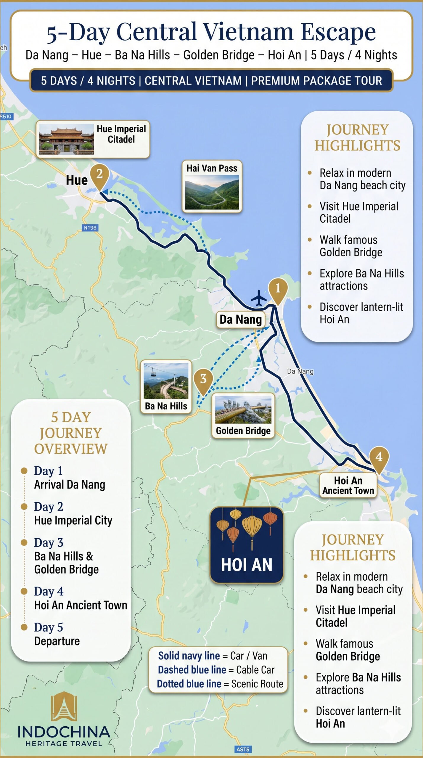 5 Day Central Vietnam Tour Map