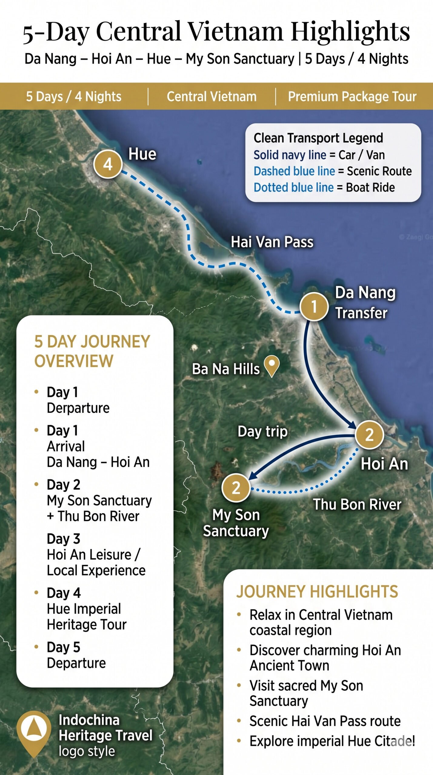 5-Day Central Vietnam Highlights Trip Map