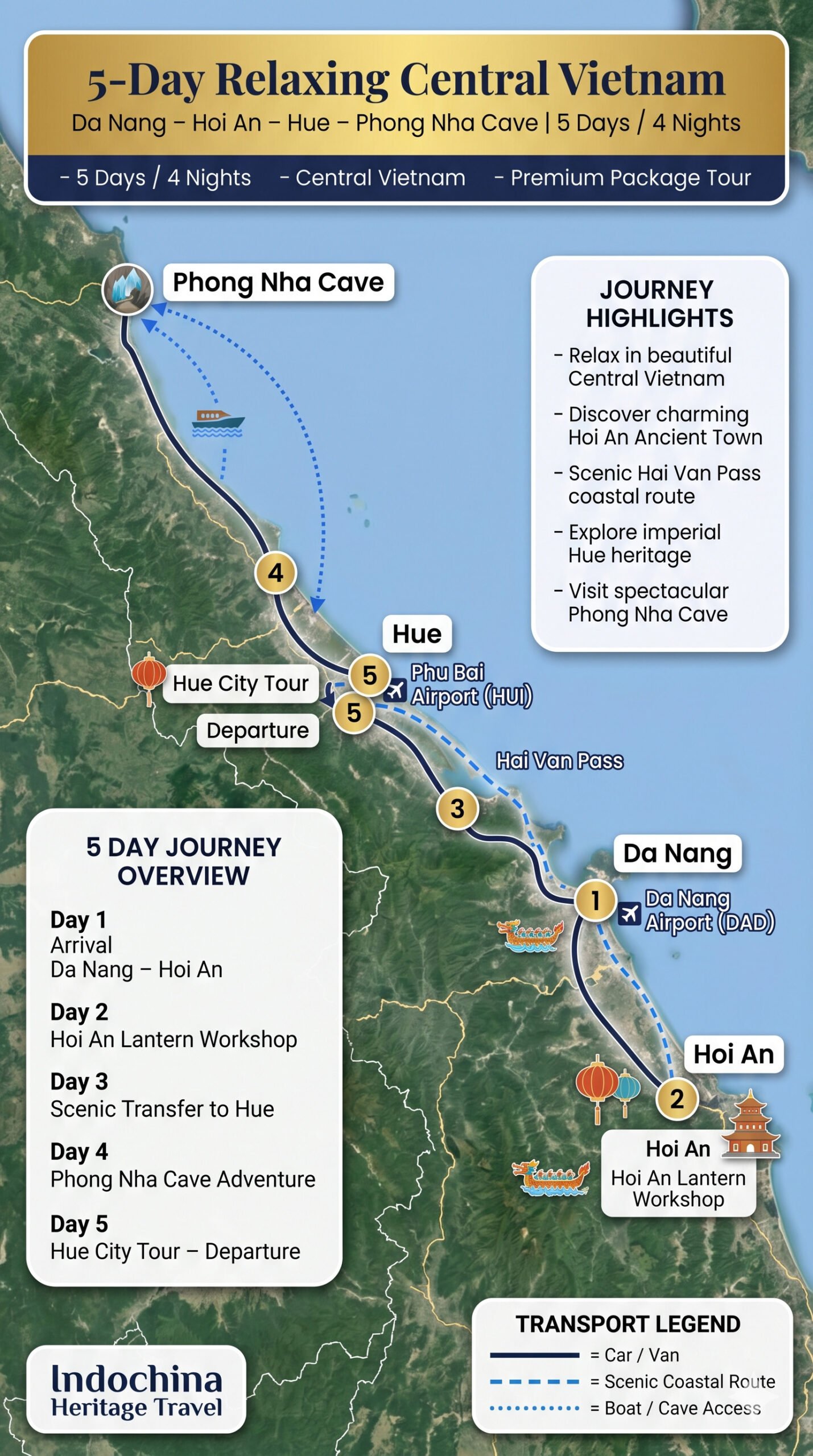 5 Day Relaxing Central Vietnam Map