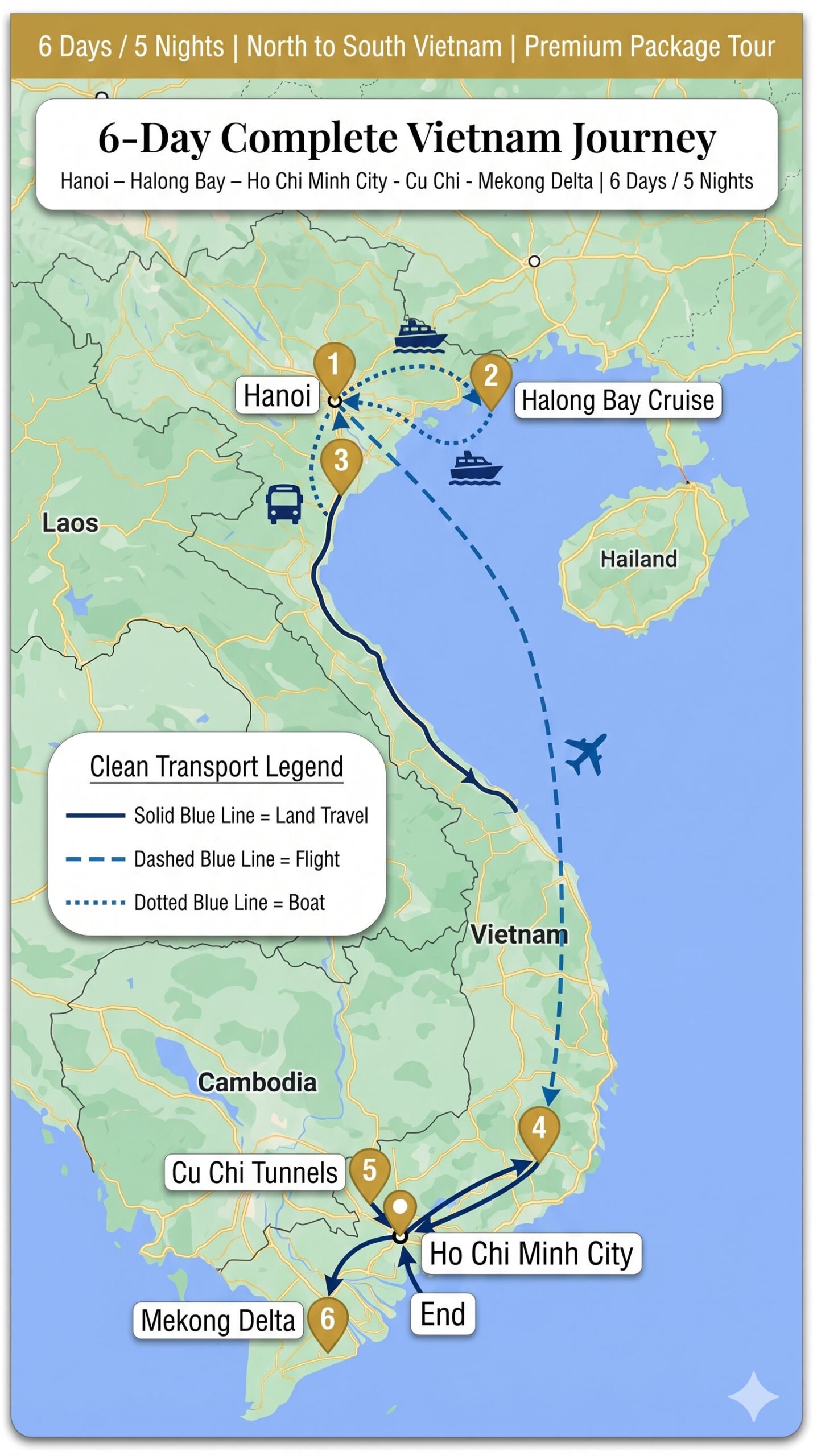 6 Day Vietnam Tour Map