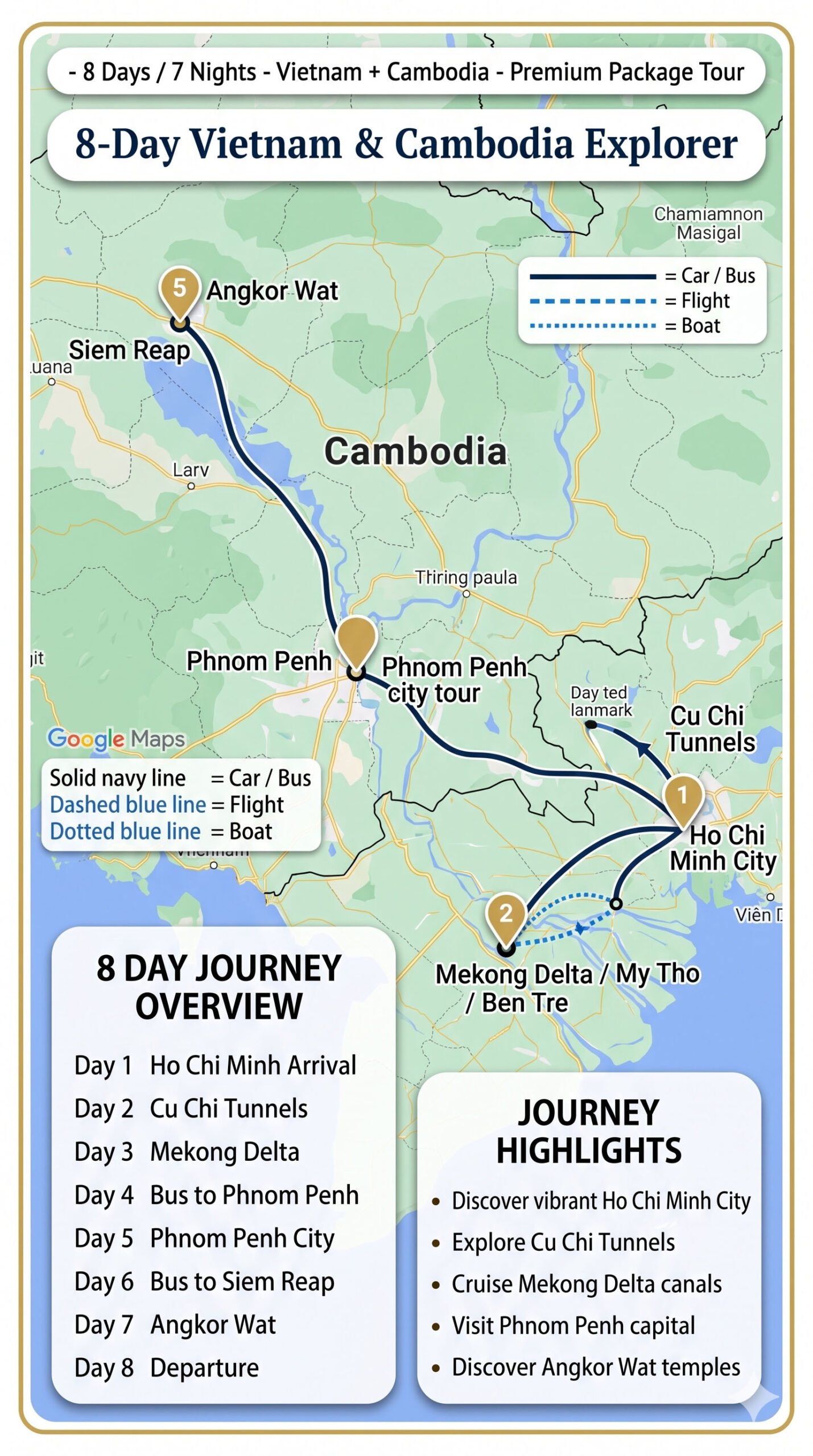 8-Day Vietnam Cambodia Explorer Trip Map