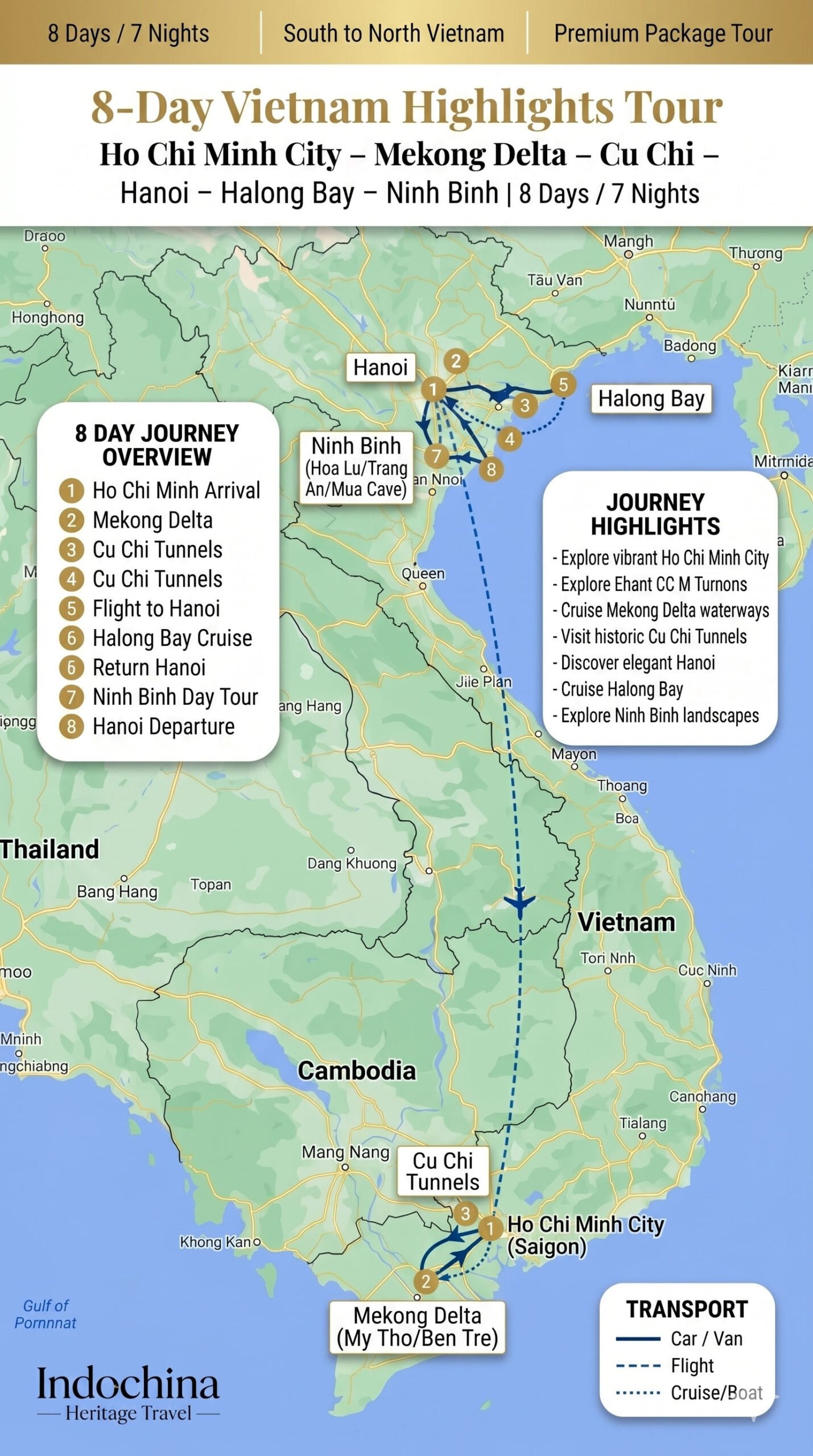 8-Day Vietnam Highlights Tour Map