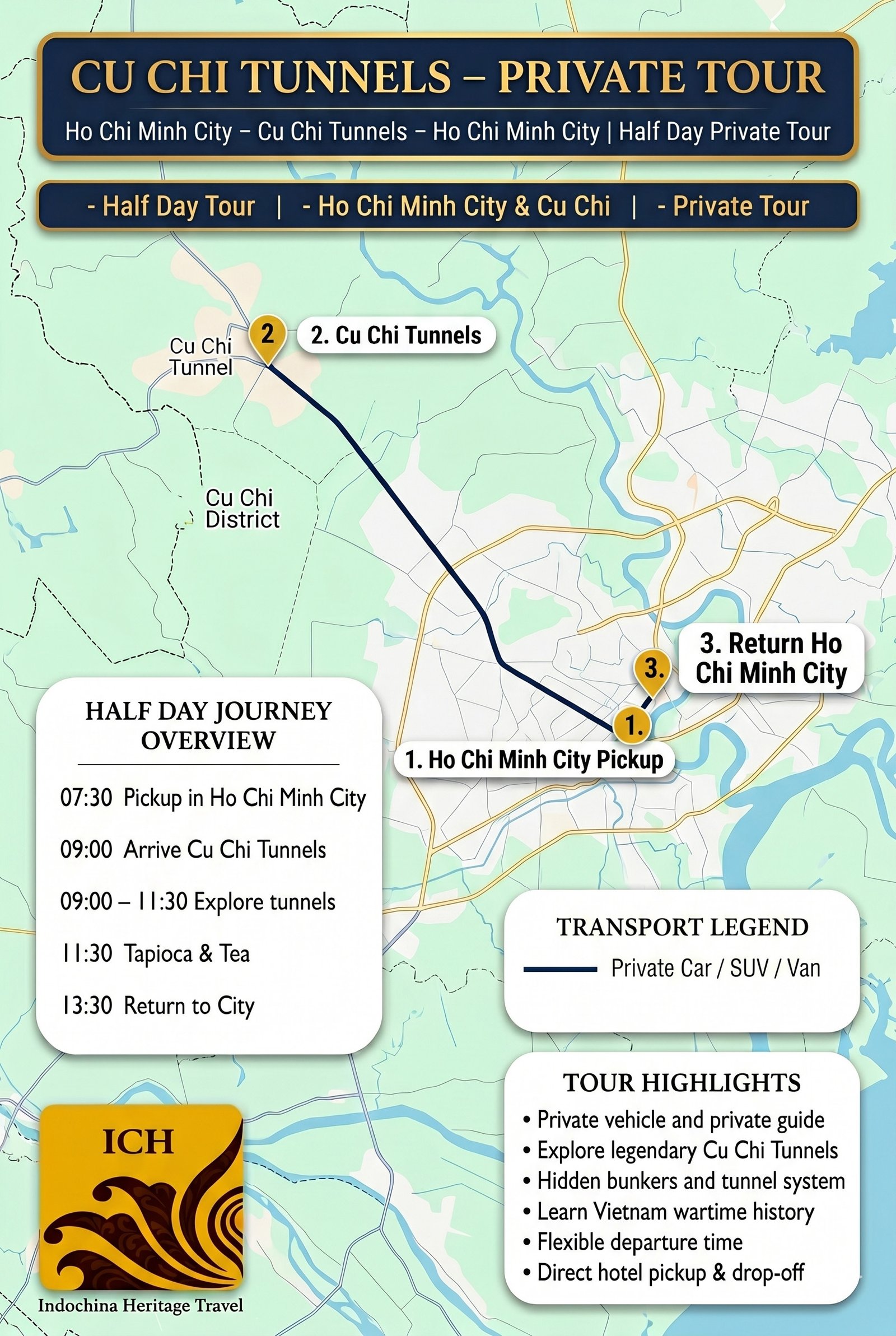 Cu Chi Tunnels Private Tour Trip Map